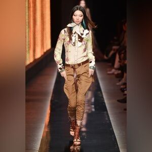 DSQUARED2 Cow Print Cream Floral  Western Button Up